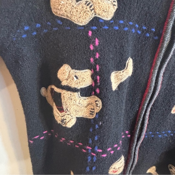 TABI INTERNATIONAL Sz XL Black Dog Pattern Cardigan Jacket Zipper 100% Wool - Picture 6 of 12